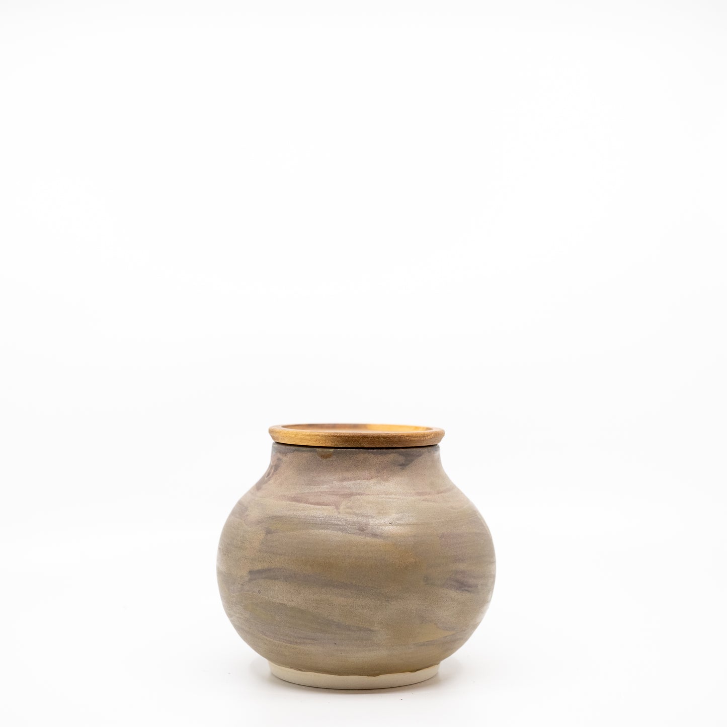Wooden Lidded Tan Jar